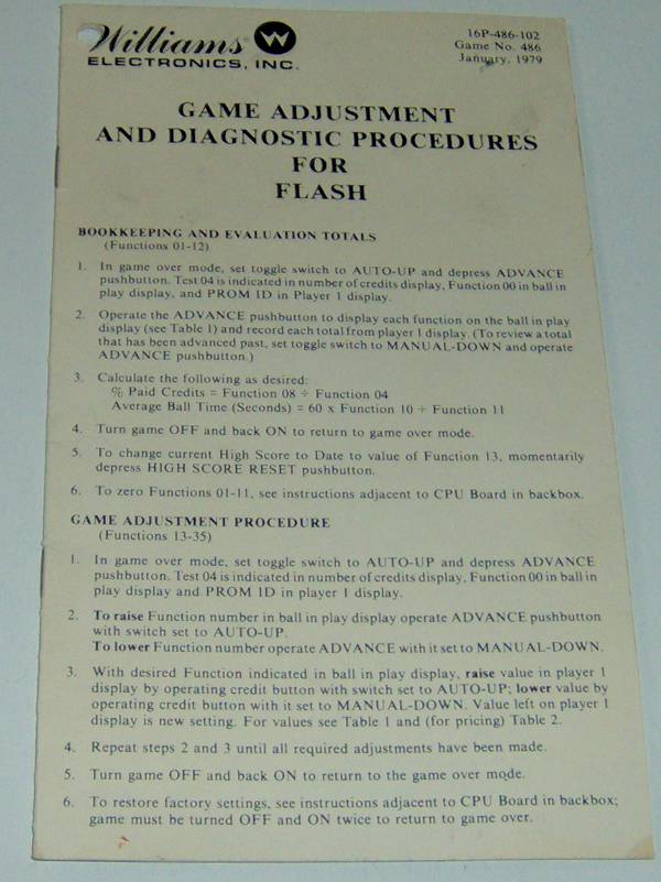 (image for) Williams Game Adjustment & Diagnostic Procedures for Flash
